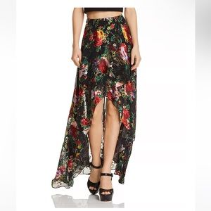 Alice + Olivia Vibrant Floral High Low Skirt - Black and Red